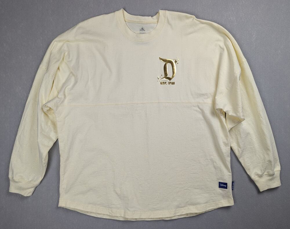 Disneyland Classics Spirit Jersey Cream Gold Sparkle Glitter Castle Size L
